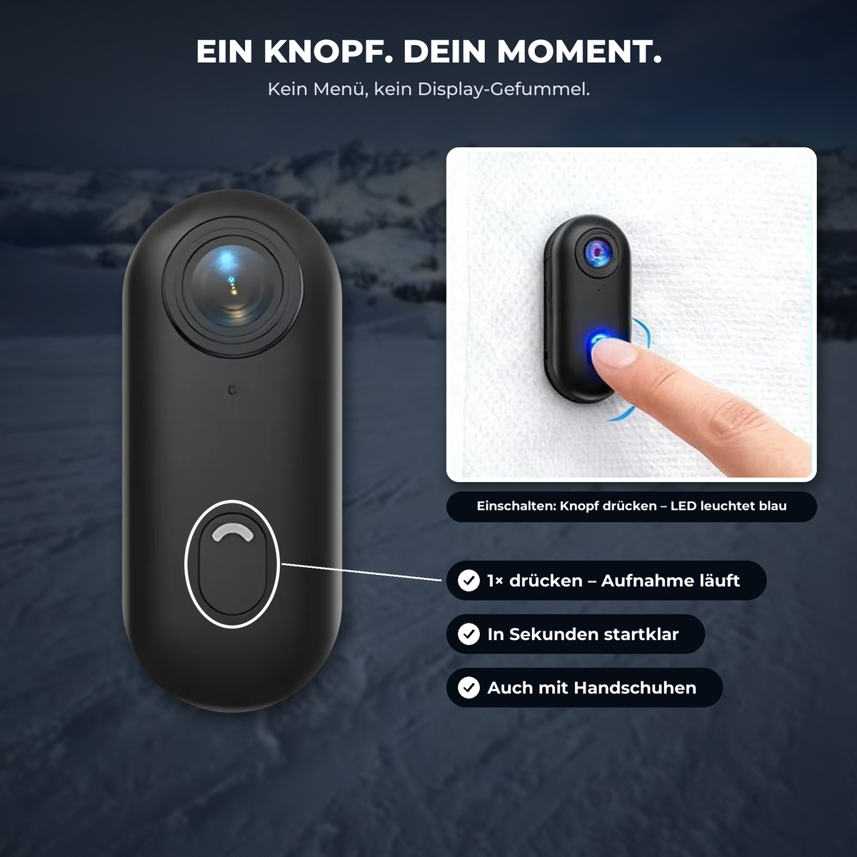 Povino POV Vision: ein Knopf – einmal drücken, Aufnahme läuft