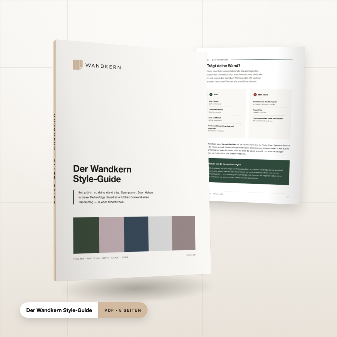 Der Wandkern Style-Guide als Buch, aufgeschlagen beim Wandcheck