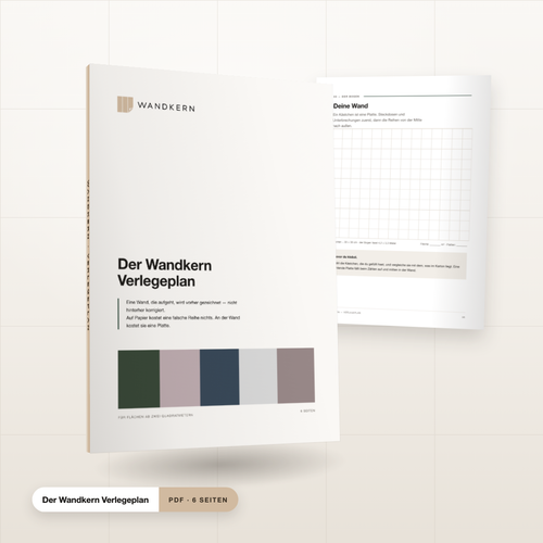 Der Wandkern Verlegeplan als Buch, aufgeschlagen beim Rasterbogen
